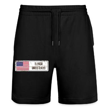 El Paso Flagge der Vereinigten Staaten - Stanley/Stella Unisex Bio Joggingshorts Trainer  - Schwarz - Vorne - Nik (191cm) & Marisol (170cm)