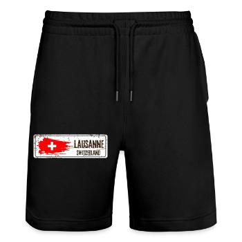 Lausanne Switzerland Flag - Stanley/Stella Trainer Unisex Organic Jogging Shorts - black - Front - Nik (191cm) & Marisol (170cm)