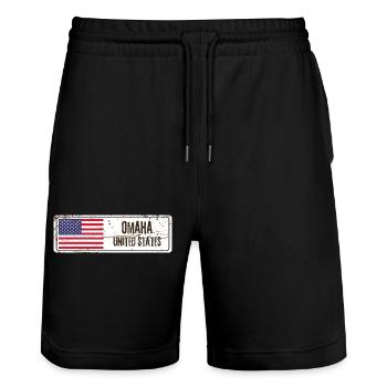 Omaha Drapeau des États-Unis - Short de jogging bio TRAINER Stanley/Stella unisexe - noir - Devant - Nik (191cm) & Marisol (170cm)