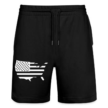 USA America 1 - Stanley/Stella Trainer Unisex Organic Jogging Shorts - black - Front - Nik (191cm) & Marisol (170cm)