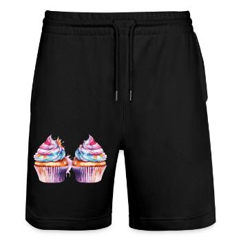 cupcake 2 - Stanley/Stella Unisex Bio Joggingshorts Trainer  - Schwarz - Vorne - Nik (191cm) & Marisol (170cm)