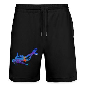 Taucher Unterwasser Silhouette Geschenk - Stanley/Stella Unisex Bio Joggingshorts Trainer  - Schwarz - Vorne - Nik (191cm) & Marisol (170cm)