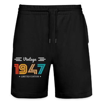 1947 - Jahrgang 1947 - Jahrgang 1947 - Stanley/Stella Unisex Bio Joggingshorts Trainer  - Schwarz - Vorne - Nik (191cm) & Marisol (170cm)