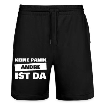 Prénom André - Short de jogging bio TRAINER Stanley/Stella unisexe - noir - Devant - Nik (191cm) & Marisol (170cm)