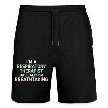 Respiratory Therapist I'm Breathtaking 5 - Stanley/Stella Unisex Bio Joggingshorts Trainer  - Schwarz - Vorne - Nik (191cm) & Marisol (170cm)