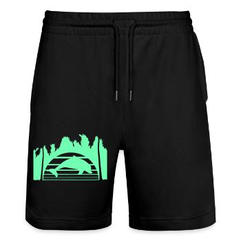 Dolphin Jumping Lines Sun Palm Trees Cool Silhouette - Stanley/Stella Trainer Unisex Organic Jogging Shorts - black - Front - Nik (191cm) & Marisol (170cm)