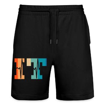 Heartbeat Retro Informationstechnologie - Stanley/Stella Unisex Bio Joggingshorts Trainer  - Schwarz - Vorne - Nik (191cm) & Marisol (170cm)