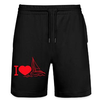 I love Sailing Sail Heart Symbol Sailing Crew Logo - Stanley/Stella Trainer Unisex Organic Jogging Shorts - black - Front - Nik (191cm) & Marisol (170cm)