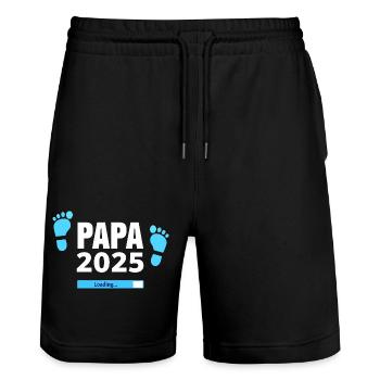 Papa 2025 Loading - Geschenk für werdende Väter - Stanley/Stella Unisex Bio Joggingshorts Trainer  - Schwarz - Vorne - Nik (191cm) & Marisol (170cm)