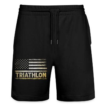 American Flag USA Triathlon Natation Vélo Course Triathle - Short de jogging bio TRAINER Stanley/Stella unisexe - noir - Devant - Nik (191cm) & Marisol (170cm)