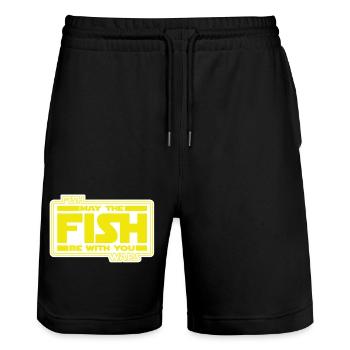 May the Fish be with YOU! (gelb/weiß) - Stanley/Stella Unisex Bio Joggingshorts Trainer  - Schwarz - Vorne - Nik (191cm) & Marisol (170cm)