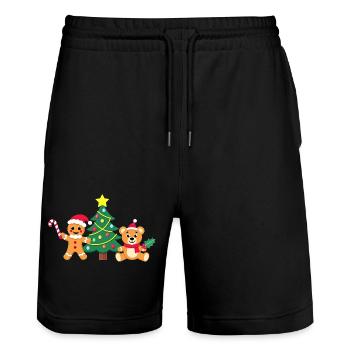 Weihnachtsbaum Lebkuchen - Santa's Friends - Stanley/Stella Unisex Bio Joggingshorts Trainer  - Schwarz - Vorne - Nik (191cm) & Marisol (170cm)