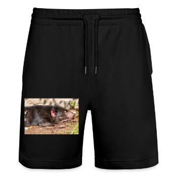 Tasmanischer Teufel (auf Deutsch Beutelteufel) - Stanley/Stella Unisex Bio Joggingshorts Trainer  - Schwarz - Vorne - Nik (191cm) & Marisol (170cm)