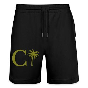 Letter c green Palm - Stanley/Stella Trainer Unisex Organic Jogging Shorts - black - Front - Nik (191cm) & Marisol (170cm)