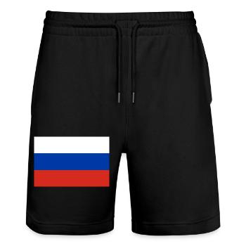Russia - Stanley/Stella Trainer Unisex Organic Jogging Shorts - black - Front - Nik (191cm) & Marisol (170cm)