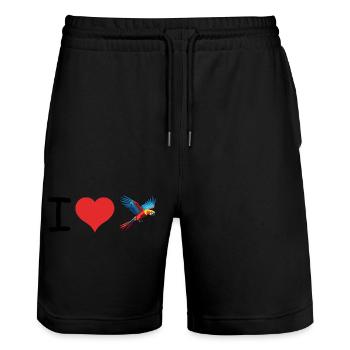 I love Parrot Bird Quote - Pet Design - Stanley/Stella Unisex Bio Joggingshorts Trainer  - Schwarz - Vorne - Nik (191cm) & Marisol (170cm)