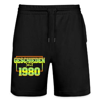 Ehefrau 1980 - Stanley/Stella Unisex Bio Joggingshorts Trainer  - Schwarz - Vorne - Nik (191cm) & Marisol (170cm)