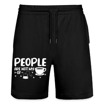 LES GENS NE SONT PAS MON DE Dictons pour les introvertis - Short de jogging bio TRAINER Stanley/Stella unisexe - noir - Devant - Nik (191cm) & Marisol (170cm)