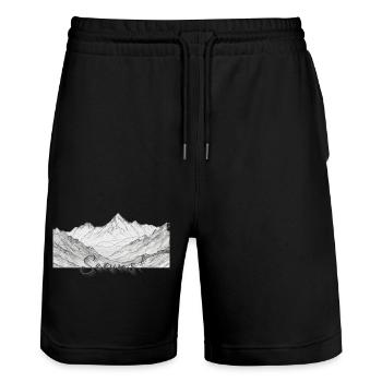 Servus, Bayrischer Gruß vor Bergpanorama - Stanley/Stella Unisex Bio Joggingshorts Trainer  - Schwarz - Vorne - Nik (191cm) & Marisol (170cm)