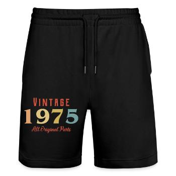 Millésime 1975 Toutes les pièces d’origine - Short de jogging bio TRAINER Stanley/Stella unisexe - noir - Devant - Nik (191cm) & Marisol (170cm)