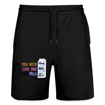 We need Love and Milk Comicstyle 1 - Stanley/Stella Trainer Unisex Organic Jogging Shorts - black - Front - Nik (191cm) & Marisol (170cm)