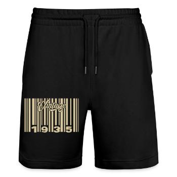 Vintage 1935 Barcode 1935: Year 2025. - Stanley/Stella Trainer Unisex Organic Jogging Shorts - black - Front - Nik (191cm) & Marisol (170cm)