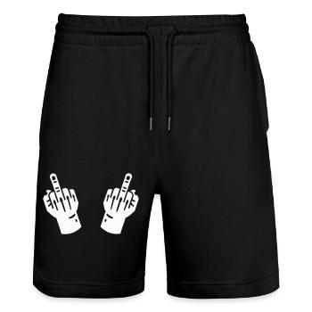 mittelfinger hand 2 - Stanley/Stella Unisex Bio Joggingshorts Trainer  - Schwarz - Vorne - Nik (191cm) & Marisol (170cm)
