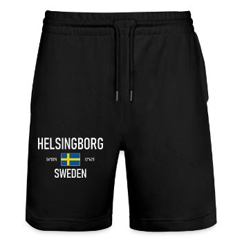 Helsingborg - Schweden Sverige Flagge Koordinaten - Stanley/Stella Unisex Bio Joggingshorts Trainer  - Schwarz - Vorne - Nik (191cm) & Marisol (170cm)