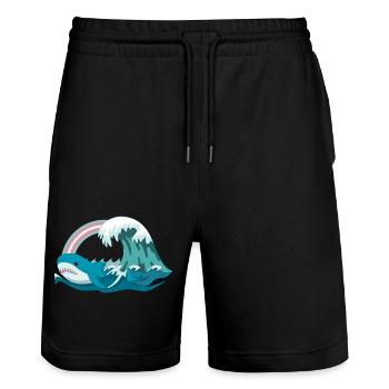 Pride Blahaj Pastell Regenbogen - Stanley/Stella Unisex Bio Joggingshorts Trainer  - Schwarz - Vorne - Nik (191cm) & Marisol (170cm)