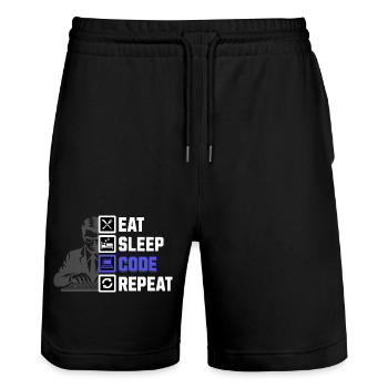 Coding Life – Eat Sleep Code Repeat Design - Stanley/Stella Trainer Unisex Organic Jogging Shorts - black - Front - Nik (191cm) & Marisol (170cm)