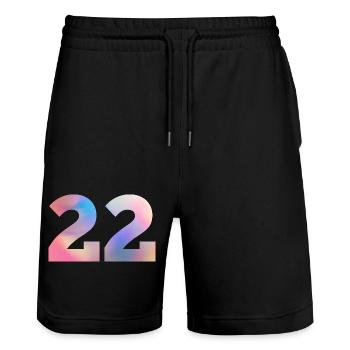 Colorful Number 22 - Stanley/Stella Trainer Unisex Organic Jogging Shorts - black - Front - Nik (191cm) & Marisol (170cm)
