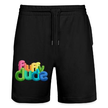 Fluffy Dude – Bunte 3D-Typografie mit plüschigem C - Stanley/Stella Unisex Bio Joggingshorts Trainer  - Schwarz - Vorne - Nik (191cm) & Marisol (170cm)