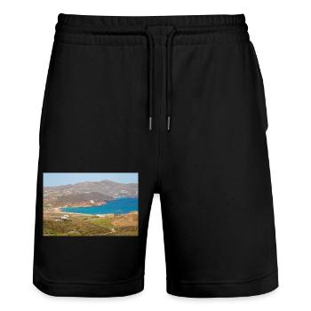Paralia Ftelias Beach Mykonos Island South Aegean - Stanley/Stella Trainer Unisex Organic Jogging Shorts - black - Front - Nik (191cm) & Marisol (170cm)
