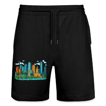 Ville de Miami - Short de jogging bio TRAINER Stanley/Stella unisexe - noir - Devant - Nik (191cm) & Marisol (170cm)