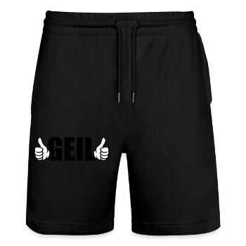 Geil Daumen Hoch - Stanley/Stella Unisex Bio Joggingshorts Trainer  - Schwarz - Vorne - Nik (191cm) & Marisol (170cm)