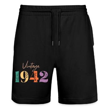 Vintage 1942 Floral - Stanley/Stella Trainer Unisex Organic Jogging Shorts - black - Front - Nik (191cm) & Marisol (170cm)