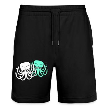 2 Oktopus Mittelfinger Beleidigung Fuck Off Team - Stanley/Stella Unisex Bio Joggingshorts Trainer  - Schwarz - Vorne - Nik (191cm) & Marisol (170cm)