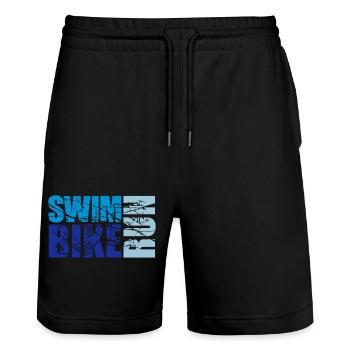 cracks scratch stamp swim bike run text logo tria - Stanley/Stella Trainer Unisex Organic Jogging Shorts - black - Front - Nik (191cm) & Marisol (170cm)