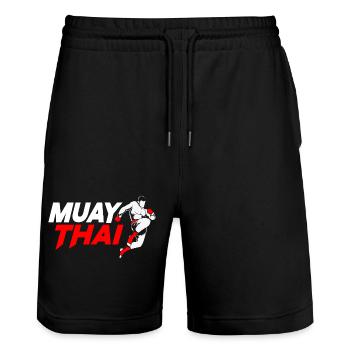 Muay Thai Boxing Kickboxing Kickboxer Kickboxen - Stanley/Stella Unisex Bio Joggingshorts Trainer  - Schwarz - Vorne - Nik (191cm) & Marisol (170cm)