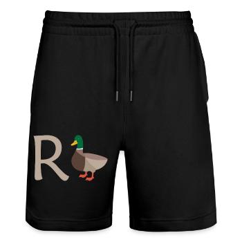 Rente Ente Ruhestand Pension Frührente Geschenk - Stanley/Stella Unisex Bio Joggingshorts Trainer  - Schwarz - Vorne - Nik (191cm) & Marisol (170cm)