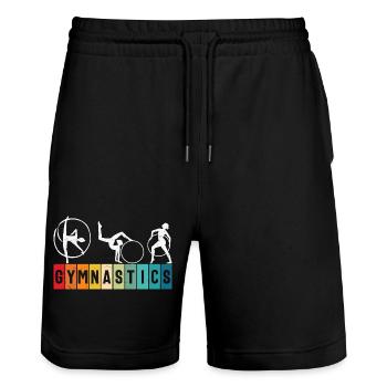 Turnerin Retro Sonnenuntergang Frauen Bodenturnen - Stanley/Stella Unisex Bio Joggingshorts Trainer  - Schwarz - Vorne - Nik (191cm) & Marisol (170cm)
