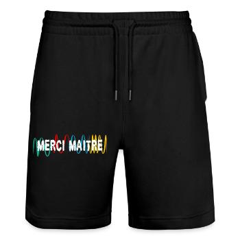 MERCI. MERCI MAÎTRE. CADEAU MAÎTRE. VACANCES. ÉTÉ. - Short de jogging bio TRAINER Stanley/Stella unisexe - noir - Devant - Nik (191cm) & Marisol (170cm)