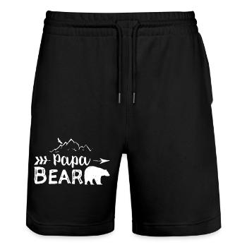 Papa BEAR - Vater Geschenk - Stanley/Stella Unisex Bio Joggingshorts Trainer  - Schwarz - Vorne - Nik (191cm) & Marisol (170cm)