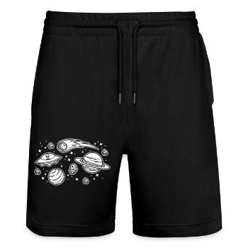 Planeten & Aliens, Lustiger Wissenschaftsfreak des Sonnensystems - Stanley/Stella Unisex Bio Joggingshorts Trainer  - Schwarz - Vorne - Nik (191cm) & Marisol (170cm)