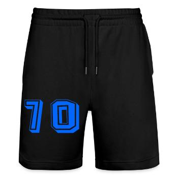 70 JAHRE. 70-jähriges JUBILÄUM. JUBILÄUM 70 JAHRE. 70 - Stanley/Stella Unisex Bio Joggingshorts Trainer  - Schwarz - Vorne - Nik (191cm) & Marisol (170cm)