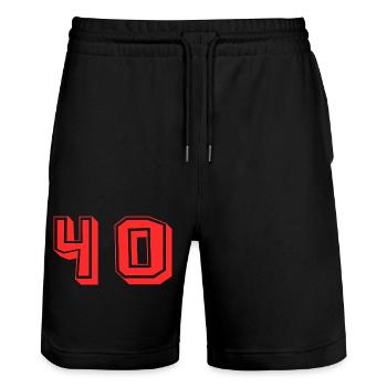 40 JAHRE. 40-jähriges JUBILÄUM. JUBILÄUM 40 JAHRE. 40 - Stanley/Stella Unisex Bio Joggingshorts Trainer  - Schwarz - Vorne - Nik (191cm) & Marisol (170cm)
