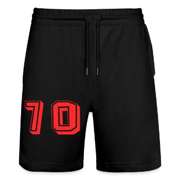 70 JAHRE. 70-jähriges JUBILÄUM. JUBILÄUM 70 JAHRE. 70 - Stanley/Stella Unisex Bio Joggingshorts Trainer  - Schwarz - Vorne - Nik (191cm) & Marisol (170cm)