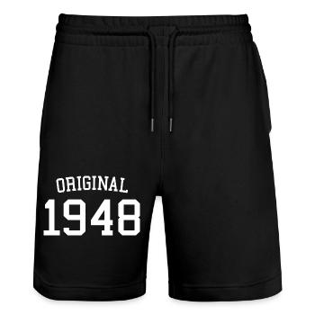 Original Geschenk zum 74. Geburtstag von 1948 - 74 Jahre - Stanley/Stella Unisex Bio Joggingshorts Trainer  - Schwarz - Vorne - Nik (191cm) & Marisol (170cm)