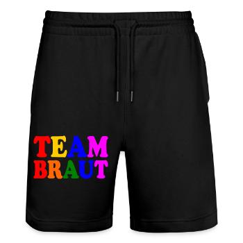 Team braut - Stanley/Stella Unisex Bio Joggingshorts Trainer  - Schwarz - Vorne - Nik (191cm) & Marisol (170cm)