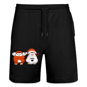 Weihnachts Pinguin - Pinguin Fan - Stanley/Stella Unisex Bio Joggingshorts Trainer  - Schwarz - Vorne - Nik (191cm) & Marisol (170cm)